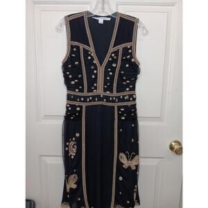 Diane von Furstenberg Black With Gold Embroidery Tyche Dress Size 4 EUC
